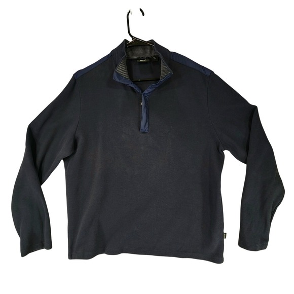 Hugo Boss XL Mens 1/4 Zip Pullover Mock Neck Sweatshirt Sweater Dark Blue Cotton - Picture 1 of 14